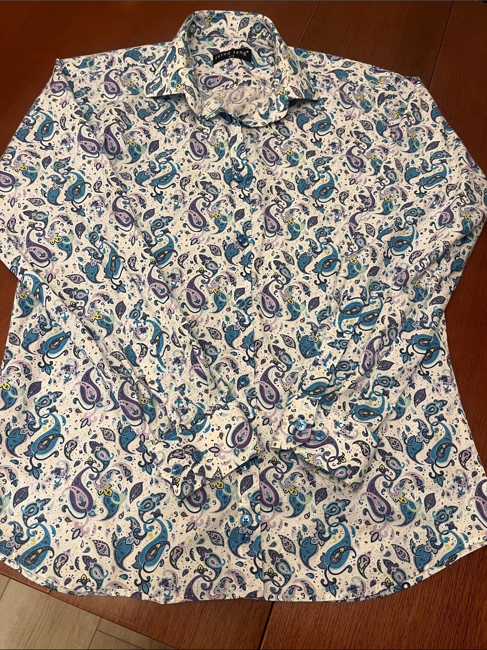 Jared Lang Paisley Pattern Long-Sleeve Button-Up Shirt - Blue & Purple